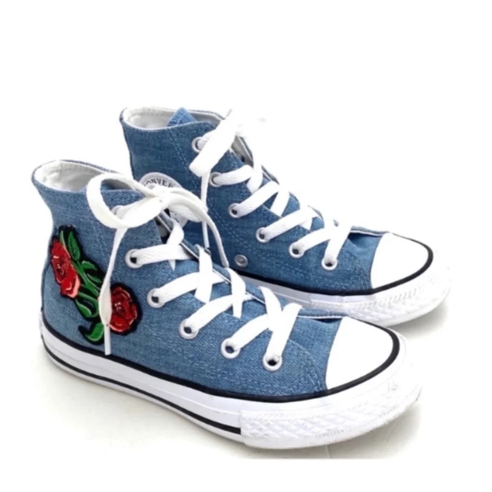 CONVERSE All Star Floral Patch Denim High Top Sneakers Size 12 Kids  362878F